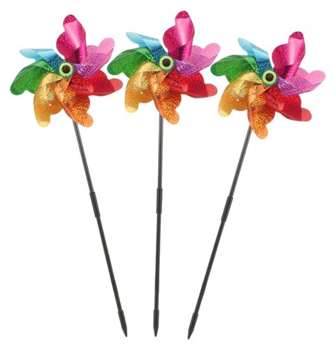 Toyvian 3pièces Moulin à Vent Rotatif Plastique pour Décoration De Jardin Moulin à Vent Enfichable Extérieur