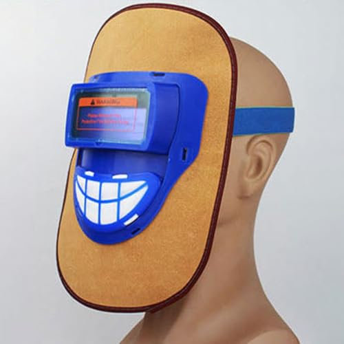 Schweißmaske aus Leder, bequemer Schweißerhelm, Argon-Schweiß-Gesichtsschutz, atmungsaktiv, mit verstellbarem Objektiv, Dunkelheitsstufe 4–8 (gelb)