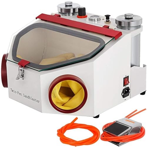 VitalisWorks Double-Pen Fine Sand Blasting Machine Dental Lab Sandblaster,50W Two- Pen Sandblaster Machine Jewelry Dental with Foot Pedal Control, LED Lamp