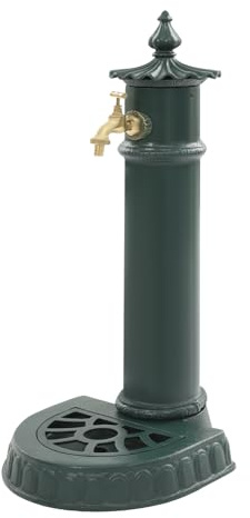 Colonne d'eau extérieure de couleur noire et verte avec robinet, robinet d'hydrographie autonome rétro pour jardins, arrière-cours, pelouses 37,5 x 30,5 x 74 cm