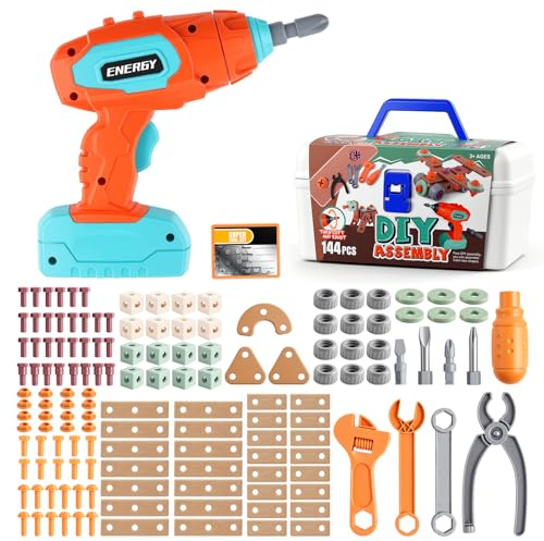 Tanice 144-Piece Kids Tool Set with Electric Drill & Storage Box, Creative Building Toy for Kids, Includes Toy Tools for DIY Play, Construction Tool Kit for Boys & Girls