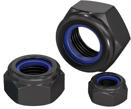 QANCEN 10 Pezzi Dadi Esagonali Autobloccanti M12 DIN985 con Inserto Nylon | Acciaio Inox A2 V2A 304,Nero,Dadi di Sicurezza per Viti,Bulloni e Barre Filettate,per Mobili,Macchinari e Riparazioni