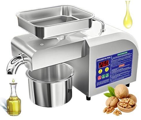 Z5 Automatisch Elektrische Ölpresse 1100W | Edelstahl Öl pressmaschine für Walnüsse, Samen, Sesam, Erdnüsse & Olivenkern | Kalt- & Heißpressung | Profi & Haushalt Öl Extraktor | 3–6 kg/h, Silber
