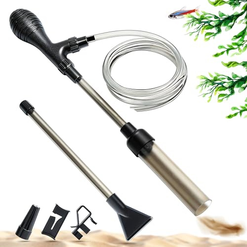 PEUZ Aquarium-Mulmsauger 2-in-1 für Wasserwechsel & Bodenreinigung – mit 3 Aufsätzen, 2 m Schlauch & Schlauchhalter für Aquarienpflege