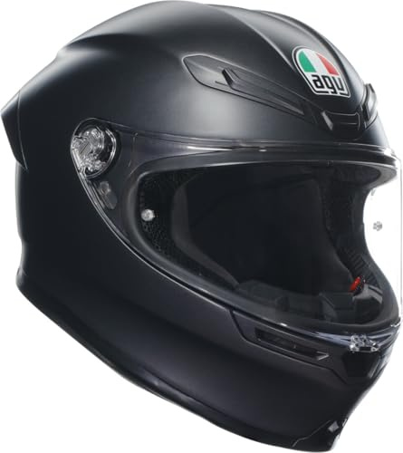 AGV - K6 S E2206 MPLK, Casco Moto Integrale Stradale Racing in Fibra Carboaramidica, Leggero, Aerodinamico, Visiera Panoramica Antigraffio, Interni Rimovibili, Predisposizione Pinlock, Nero Opaco, S