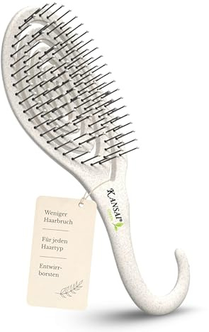 KANSAI Green Elastic Brush I Entwirrungs- & Massagebürste aus Bio-Stroh I Ergonomische Form mit Aufhängeschlaufe I Sanfte Noppenborsten für nasses & trockenes Haar I Für Damen, Mädchen & Herren