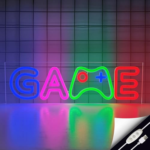 QXMH Led Dimmable Neon Signs Wall Decorations: Gamepad Shape LED Lights Neon Signs, USB Powered Gaming Lights for Gaming Sala & Prezente Retro Arcade ba Adolesente no Labarik-mane sira