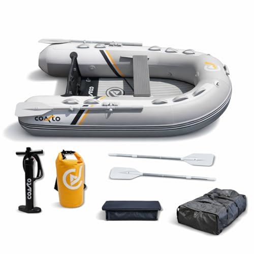 Coasto - Aufblasbarer Anhang Premium 248 – BT-CDS248P Boot, Boden Dropstitch/Hochdruck – 3 + 1 Sitzplätze, 248 x 154 cm – Extreme Stabilität – Pack mit 2 Paddeln, Pumpe und Transporttasche – Grau