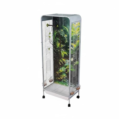 predolo Rollbare Zimmervoliere dekorative Rückwand Vogelheim auf Rollen leicht zu reinigen großer Vogelkäfig für Vogelhalter, Weiß, Basic