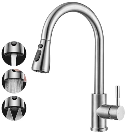 TEKXDD Grifo Cocina Extraible, 3 Modes, 360° Swivel with 50 cm Extendable | Acero Inoxidable 304, Hot and Cold Water Adjustment,Ahorro de Agua | Instalación Fácil y Rápida Grifos Cocina Fregadero