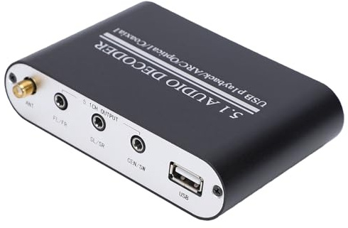 SENECESLI 5.1 Sound Decoder, HiFi Audio Decoder for Heimkinosystem (EU-Typ) | Bluetooth-, USB-, ARC-, Optischer und Koaxialer Soundkonverter aus Alu