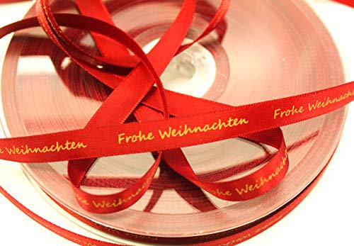CaPiSo Weihnachtsband Satinband Geschenkband Schleifenband Dekoband Advent Weihnachten mit Schrift Frohe Weihnachten (50m10mm Bordeaux)