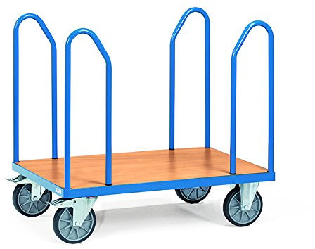 Fetra Plattformwagen - blau pulverbeschichtet - Ladefläche 1200x800 mm mit Seitenbügel
