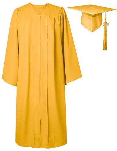 GraduatePro Graduation Gown and Cap for Adults 2025 Hat Matte Bachelor University Party Robe Set High School Women Men Gold 54=L