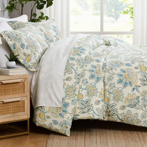 Southshore Fine Living, Inc. Wanderlust Übergroßes Bettwäsche-Set mit Kissenbezügen, Daunen-Alternative, Steppdecke, Boho-Bettwäsche, viktorianische Drucke, Cal King Size, cremefarbene