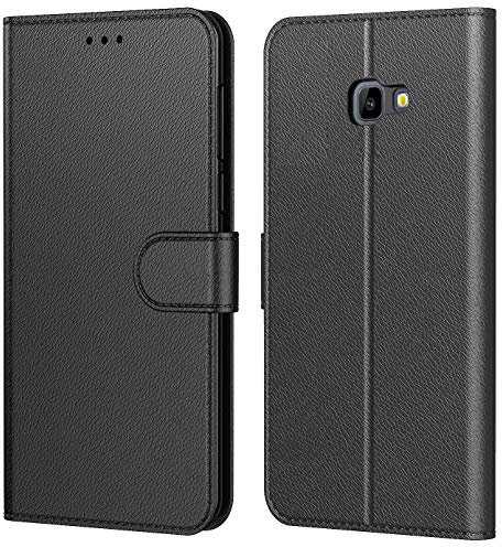 Tenphone Etui Coque pour Samsung Galaxy J4 Plus 2018, Protection Etui Housse en Cuir Portefeuille,[Livre Horizontale],[Emplacements Cartes],[Fonction Support],pour (Galaxy J4 Plus (6,0 Pouces), Noir)