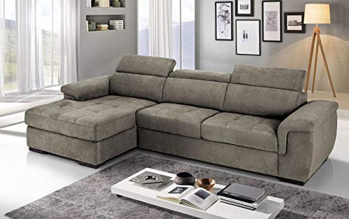 Dafne Italian Design Ecksofa 3-Sitzer mit Halbinsel links Stoff Romeo Wildleder (287 x 176 x 96 cm)