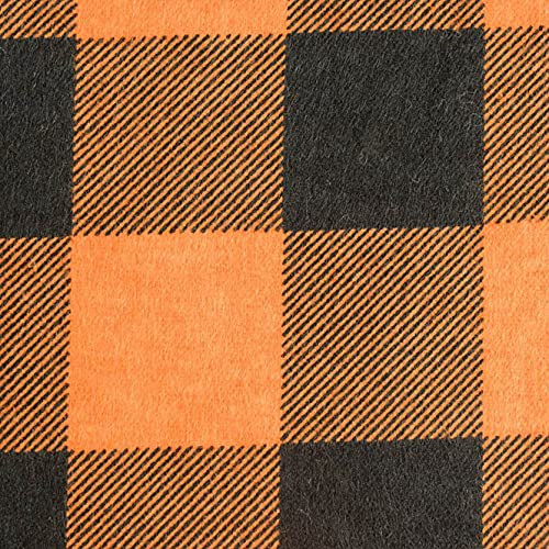 PINSOLA 100% Baumwolle Flanell Meterware für Bekleidung und Bettwäschestoff | Karierter Stoff Schwarz-Orange | 1 Stück= 0,5m