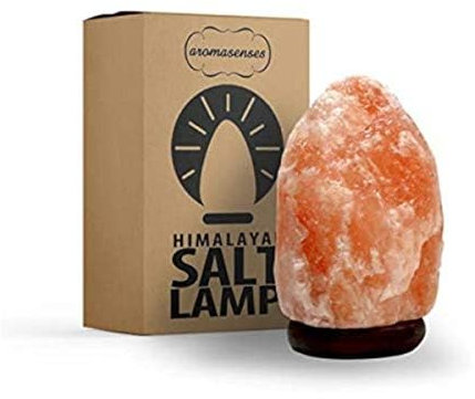 AROMASENSES | Lámpara de Sal del Himalaya | Peso de 1 a 2 kg, con Base de Madera, Cable y Bombilla de 14W | Natural 100% | Hecha a Mano | Purifica el Aire | Lamparas Originales de Sal de Himalaya Rosa