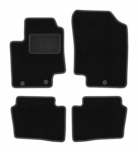 Velours-Fußmatten passend für Hyundai i20 I 2008-2014, Schwarz, LUX | passend für Schrägheck; Velours-Teppich (Polypropylen), ca. 6,5 mm; rutschfest, runde Befestigungen (Typ HK)