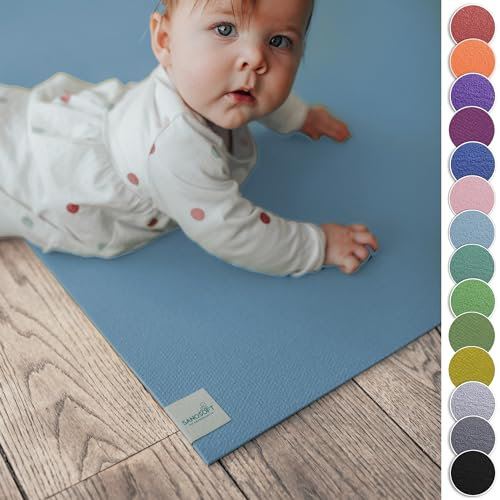 Sanosoft® Krabbelmatte Made in Germany, Öko-Tex Anti-Rutsch Krabbelunterlage - 120cm X 140cm Hellblau