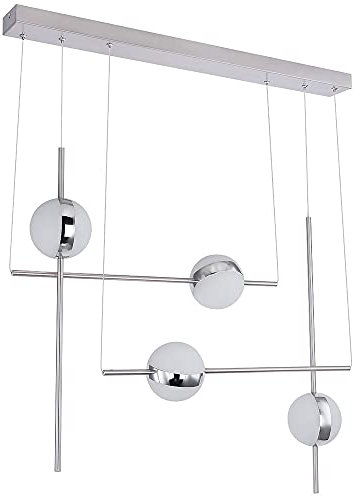 etc-shop LED Pendelleuchte Wohnzimmerlampe Kugel Hängeleuchte opal Chrom Innenleuchte modern, 32 Watt 2200lm 3000k, LxH 83 x 120 cm