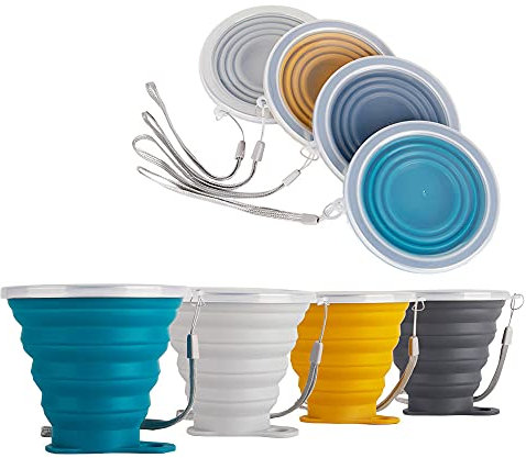 LYY Silicone Bicchiere Pieghevole con coperchio in plastica, tazza da viaggio pieghevole portatile riutilizzabile per picnic, campeggio ed escursioni all'aria aperta (270ml,4-C)