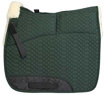 Engel Reitsport | SCHABRA1AP-D-GRU-MED | Schabracke | Aufpolster Korrektur | Steppstoff | Lammfell im Sattelbereich | Half Lined |Fellkranz vorne | Dressur | Stoff grün Fell med.