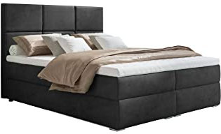 Boxspringbett 160x200 mit 2 Bettkasten - Doppelbett mit Federkernmatratze und Topper - Polsterbett mit Hebemechanismus für Schlafzimmer - Bett mit Kopfteil - Einfach zu Montieren (Dunkelgrau)