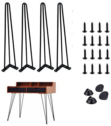 4X Haarnadel Tischbeine Möbelfüße Tischgestell Hairpin Leg 10mm Dicke Haarnadelbeine DIY inkl. Anti-Rutsch-Bodenschoner + Schrauben (34 Zoll(86cm)-3 Streben, Schwarz)