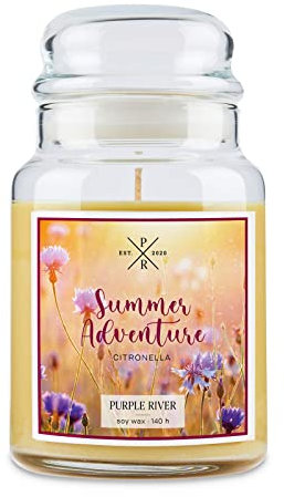 Purple River Candle Große Duftkerze im Glas mit Deckel | Citronella | Duftkerze Citronella | Outdoor Kerze | Duftkerze für Sommer | Perfekt gegen Insekten