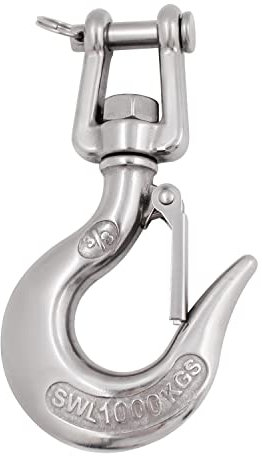 SHENGHUISS Gancho deslizante de horquilla de acero inoxidable 304 con pestillo de seguridad, ganchos giratorios de cadena de elevación de 1400 libras para aparejos, grúas, remolques, cabrestantes