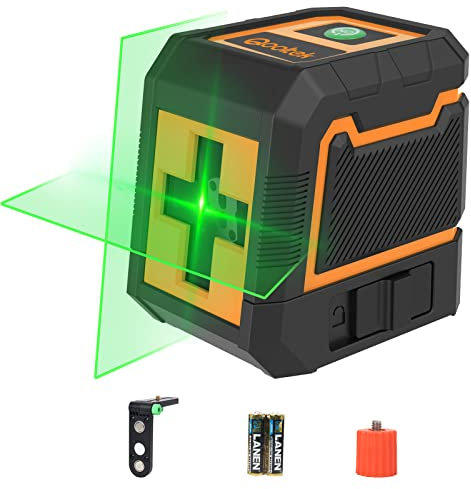 Qooltek Self-Leveling Laser Level, Horizontal Vertical Cross Line Laser Green Beam with Magnetic Bracket for 360° Rotation, IP54 for Indoor Outdoor, Includes 2 AA Batteries