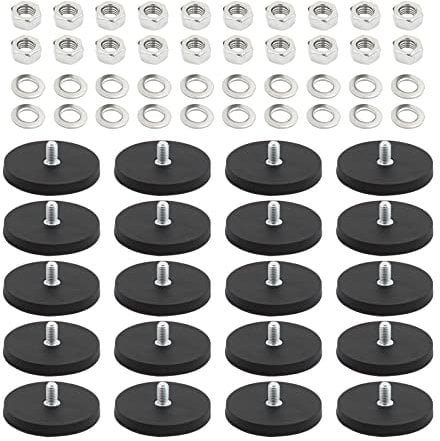 Magneti al neodimio, 20 pezzi di magneti in gomma al neodimio antigraffio con perno filettato maschio M6 e dadi, antiscivolo, resistente, con chiusura a calamita rotonda, con rivestimento in gomma