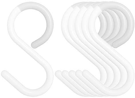 Mt.Jun 6er-Pack sichere und leise S-Haken aus Kunststoff, flexibler Hals für einfaches Drehen und Verriegeln, absolut rostfrei, hält bis zu 2,3 kg, weiß, klein (6,1 cm)