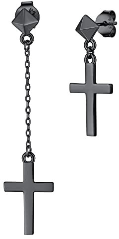 Supcare Kreuz Ohrringe für Herren Frauen 925 Sterling Silber Asymmetrische Ohrhänger Christliche Taufe Ohrstecker Schwarze Ohrschmuck für Vater Mutter