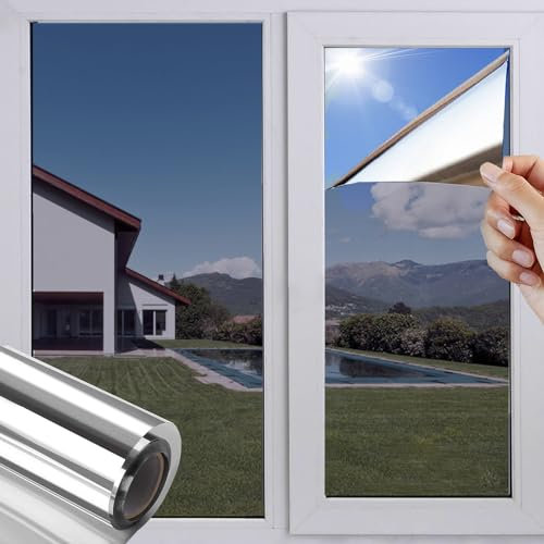 Bicolic One Way Fensterfolie, Reflektierende Sichtschutzfolie für Glasfenster, Spiegelfolie blendfrei für Zuhause und Büro, 60 x 200 cm, Silber