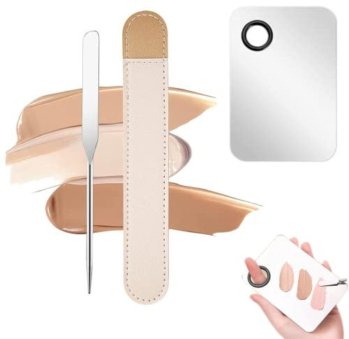 BestAlice Korean Makeup Spatula, Makeup Spatula and Palette Set, Foundation Spatula, Makeup Mixing Palette for Eye Shadow/Eyelash/Nail Art (Stainless steel)
