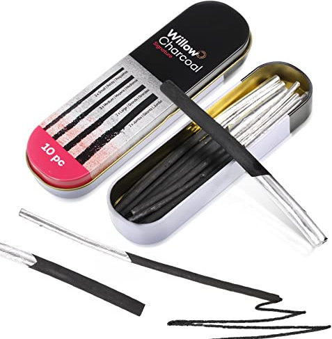 10 Pcs 4 Sizes Willow Artists Charcoal Sticks - Black Willow Charcoal Drawing & Painting Set for Sketching & Shading