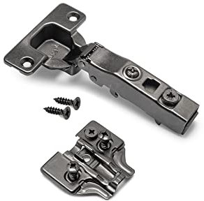 Emuca - Set Scharniere für Eckanschlag X91 mit sanftes Schließen und Montageplatte, mit Montageplatte Euro, öffnung 105º, Titanium, 20 St.