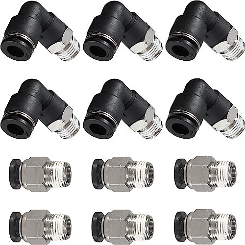 MSAEIQUN PNEUMATIC Lot de 12 raccords coudés et droits pour raccords PC-1/4-1/8 + PL-1/4-1/8 (12, 1/4-1/8)