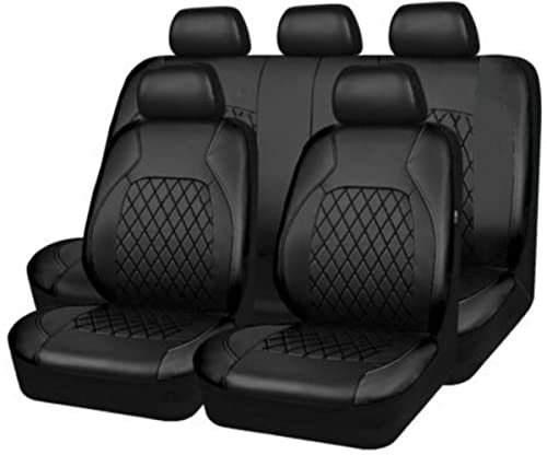9 PCS Auto-Sitzbezüge Set für Volkswagen VW Tiguan (5N) 1.Gen 2009 2010 2011 2012 2013 2014 2015 2016,Leder Komplettset Sitzbezug für Auto Vordersitze Rücksitz,A/9pcs Set Black