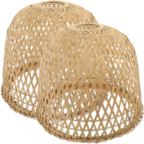 2 StüCk Woven Bambus Lampenschirm Pendelleuchte Im Rustikalen Stil, HäNgelampe FüR Schlafzimmer Und Esszimmer, E27 Fassung, 21 X 19cm