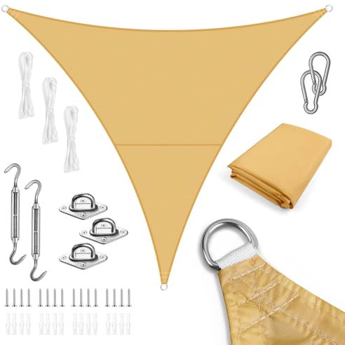 LOVE STORY Voile d'Ombrage Imperméable 4x4x4m Triangulaire avec kit de Fixation, Oxford Toile Ombrage Une Protection des Rayons 95% UV pour Extérieur Jardin Terrass Balcon, Sable