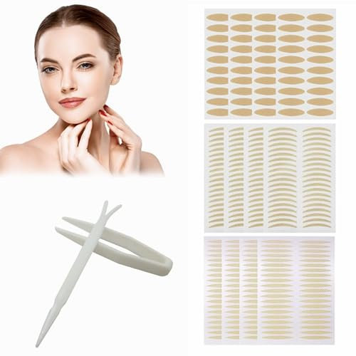 SEGMINISMART Schlupflider Stripes, Schlupflider Tapes, Augenlid Stripes, Augenlidklebeband, Double-Sided Eyelid Tapes, Unsichtbares Doppelte Augenlid Stripes, mit Gabelstangen Pinzette (480 Stück)