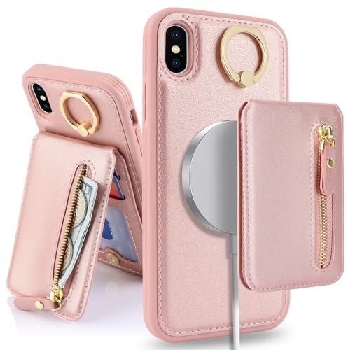 SailorTech iPhone X/XS Case with Card Holder, Kickstand - Pink