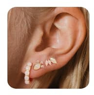 Kenivira 3 Paar Opal Ohrringe Set - 18K Vergoldete Creolen und Ohrstecker, Hypoallergene Huggie Kleine Knorpel Ohrringe für Frauen und Mädchen