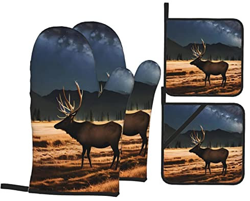 Guantes De Cocina Alce En La Pradera Resistentes Al Calor Guantes Horno Profesional Juego De Manoplas para Regalos Horno Chimenea