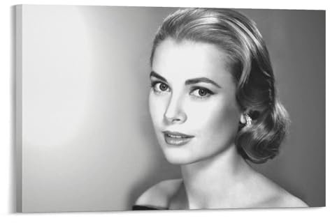 XINDIMAMA Grace Kelly Schwarz-Weiß-Poster, Leinwand, Wandkunst, Poster, dekorativ, moderner Druck, Bild, Kunstwerke, Poster, 61 x 91 cm
