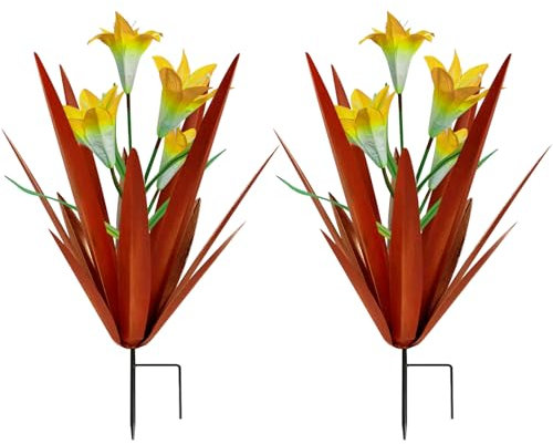 Homight Agaven-Pflanzendekoration aus Metall, Dekoration für den Außenbereich, Garten, 2 große gelbe Lilien